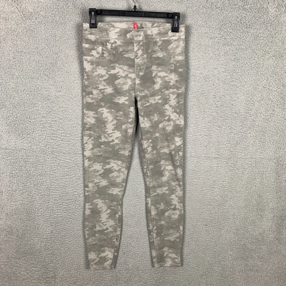 Spanx Jean-ish Ankle Leggings Medium‎ Camo Pull On Skinny Pants Green Gray